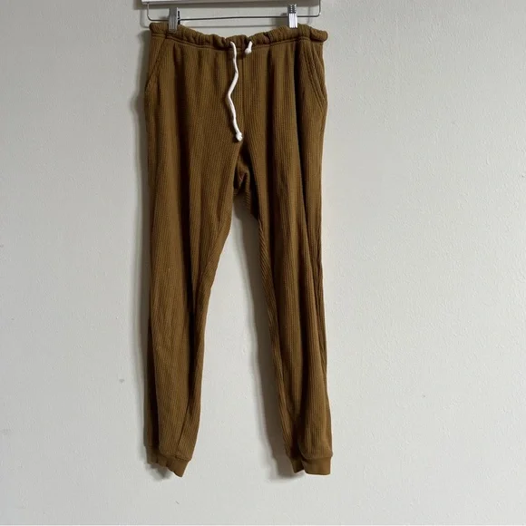 Aerie Cozy Waffle Hoodie Jogger Coord Sweat Set Brown Goldenrod Lounge - Picture 3 of 4